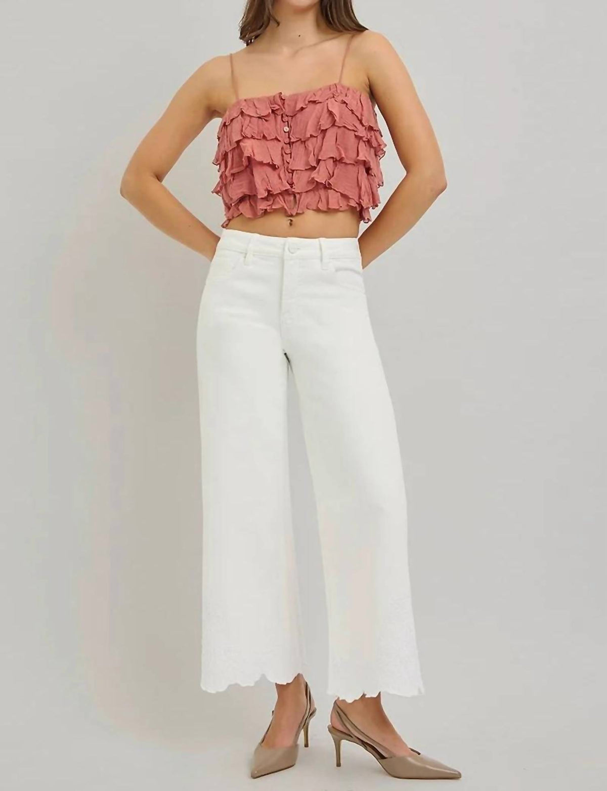 Risen - Francesca Embroidered High Rise Crop Jeans