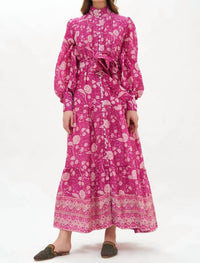 Oliphant - Mulberry High Neck Button Maxi Dress