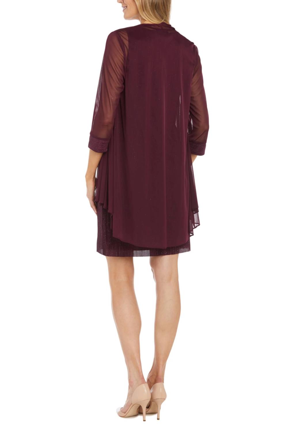 R&M Richards - Rhinestone Neck Metallic Jacket Dress