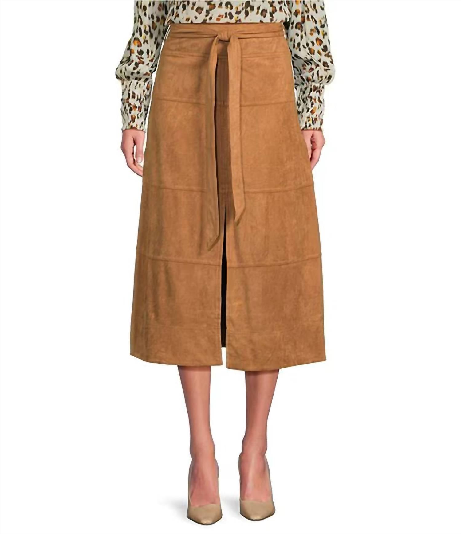APNY Vegan Suede Skirt in caramel 1 - women's skirt
