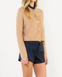 THML Ruffle Trim Neckline Button Up Cardigan in beige - women's cardigan - view 4