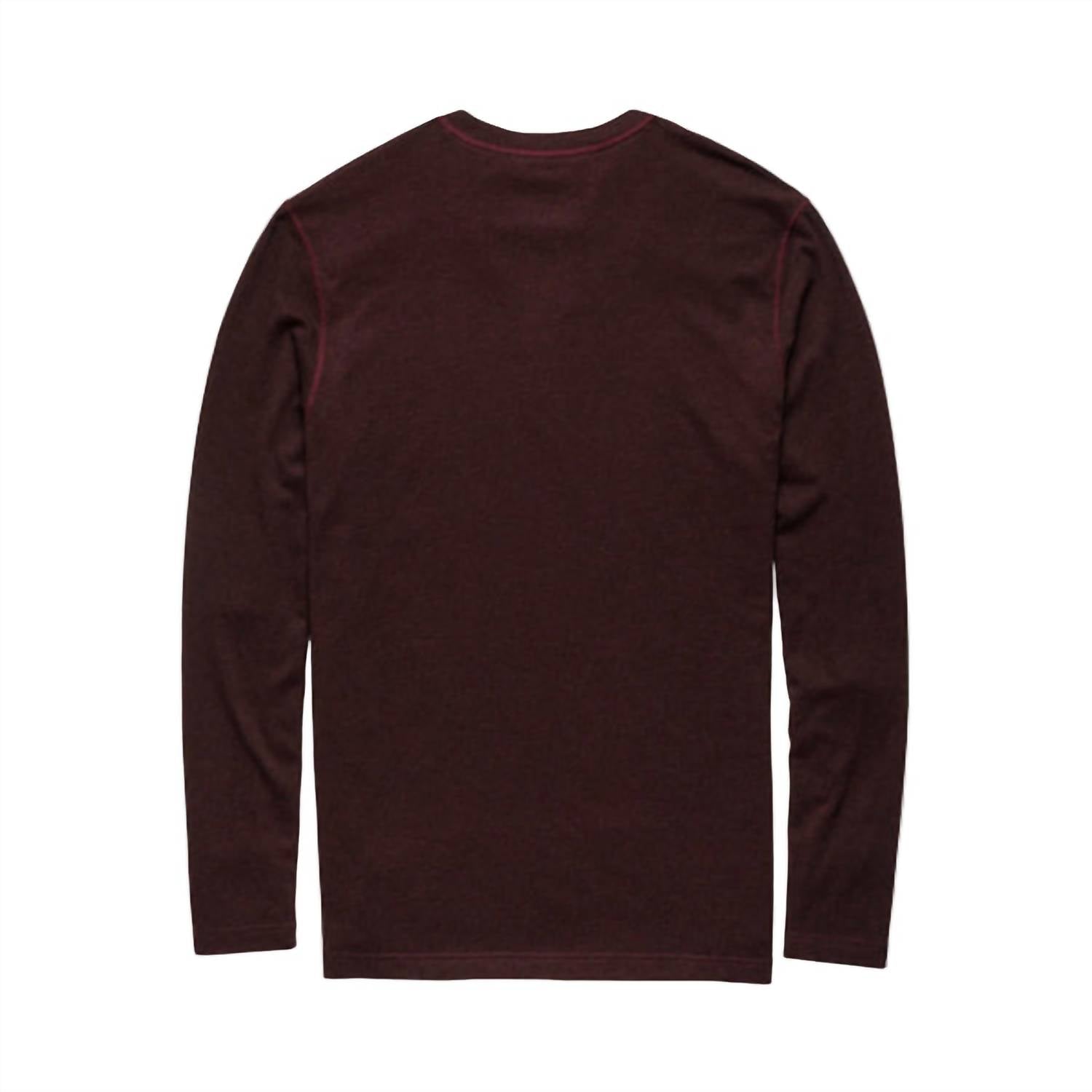 Surfside Supply Men's Sean Ultra Soft Classic Henley Top in cabernet heather - men's long sleeve top - detail view