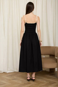 Blu Pepper - Contrast Tie Spaghetti Strap Mix Media Dress