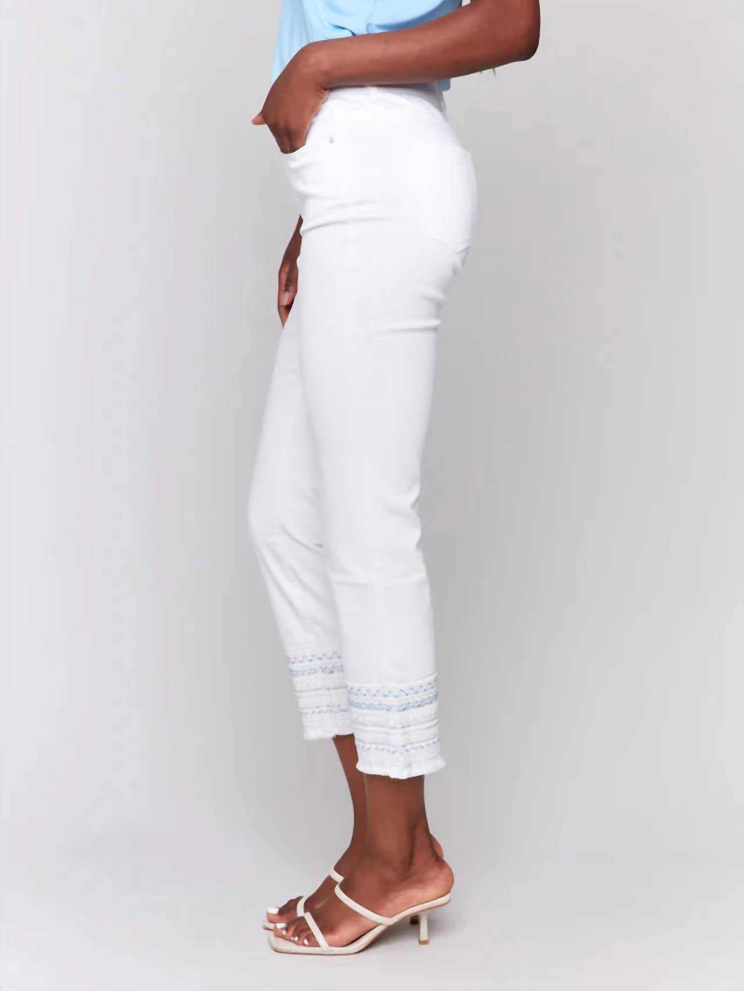 Charlie B - Embroidery trim fringe jeans