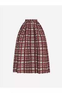Oscar de la Renta Textured Plaid Printed Circle Skirt in burgundy - women's skirt - view 5