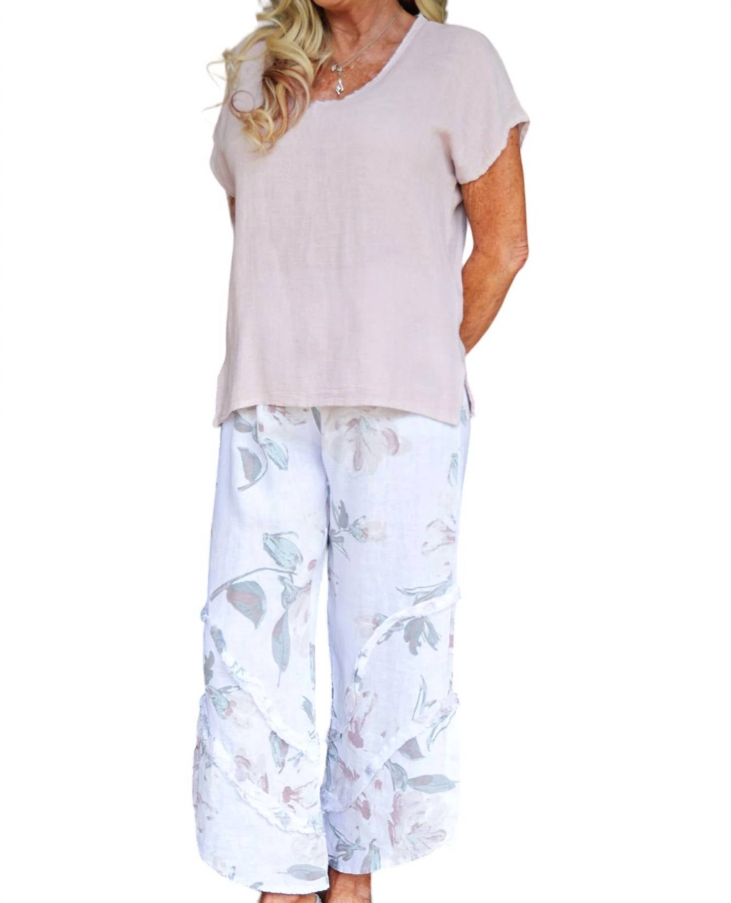 Look Mode Usa - Gauze Linen V Neck Linen Top