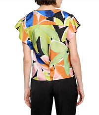 Nic + Zoe Women's Mega Blooms Flutter Woven Top in green multi - women's blouse - detail view