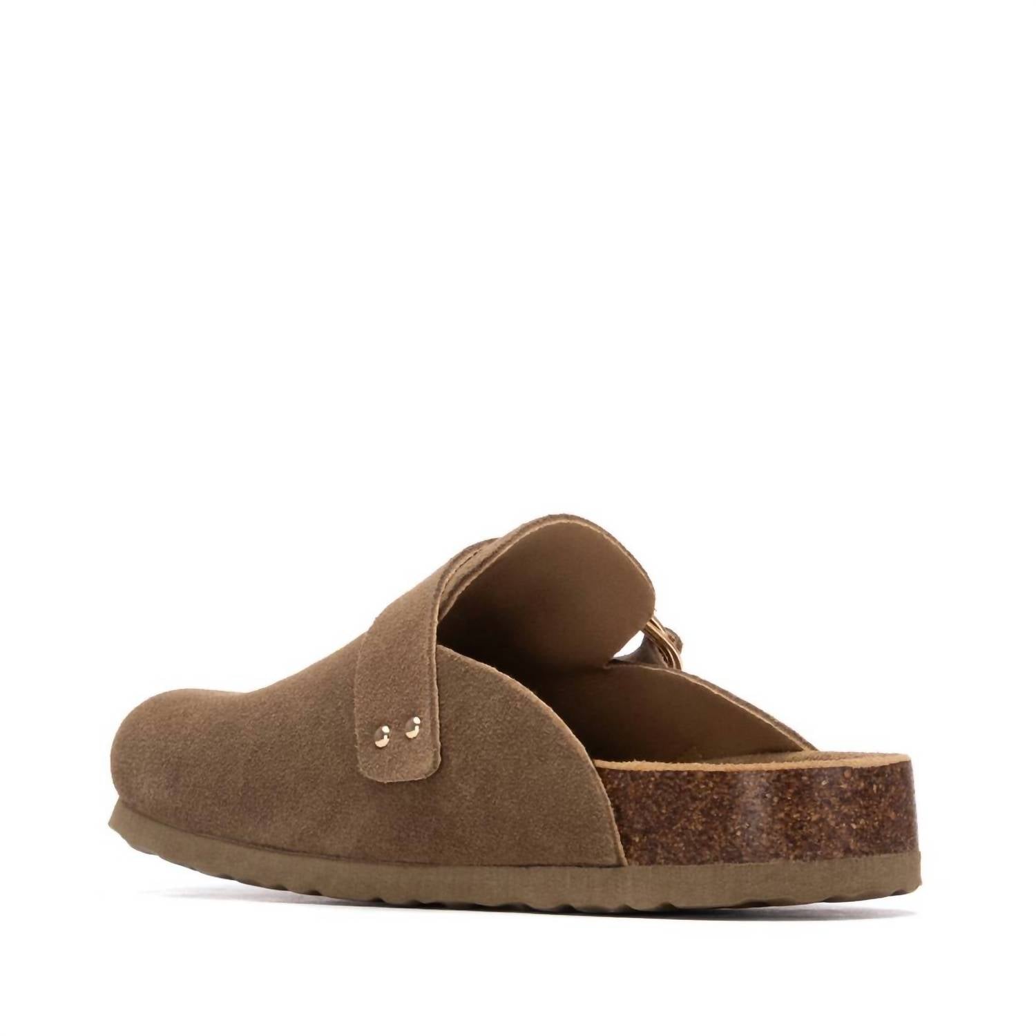 Xti Women's Suede Clog in taupe - women's shoe - detail view