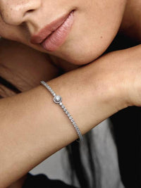 Pandora Sparkling Halo Tennis medium Bracelet in silver - women's jewelry - detail view