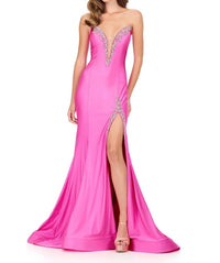 ASHLEYlauren Strapless Plunging Neckline Prom Dress in fuchsia - women's dress