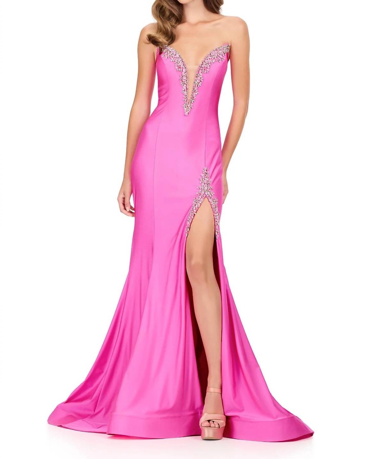 ASHLEYlauren Strapless Plunging Neckline Prom Dress in fuchsia - women's dress