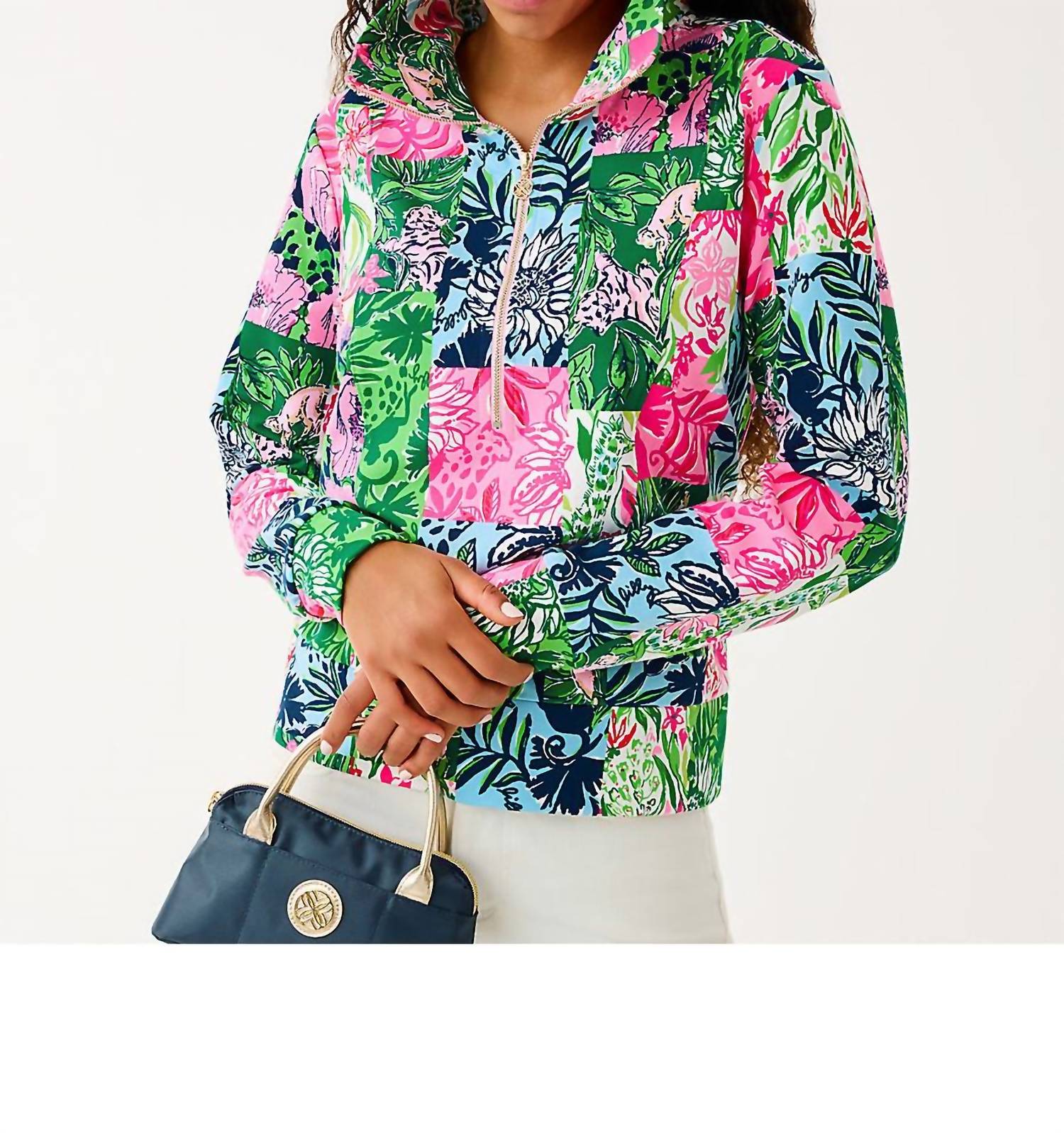 Lilly Pulitzer Upf 50+ Eleni Pullover in party punch patch - women's long sleeve top
