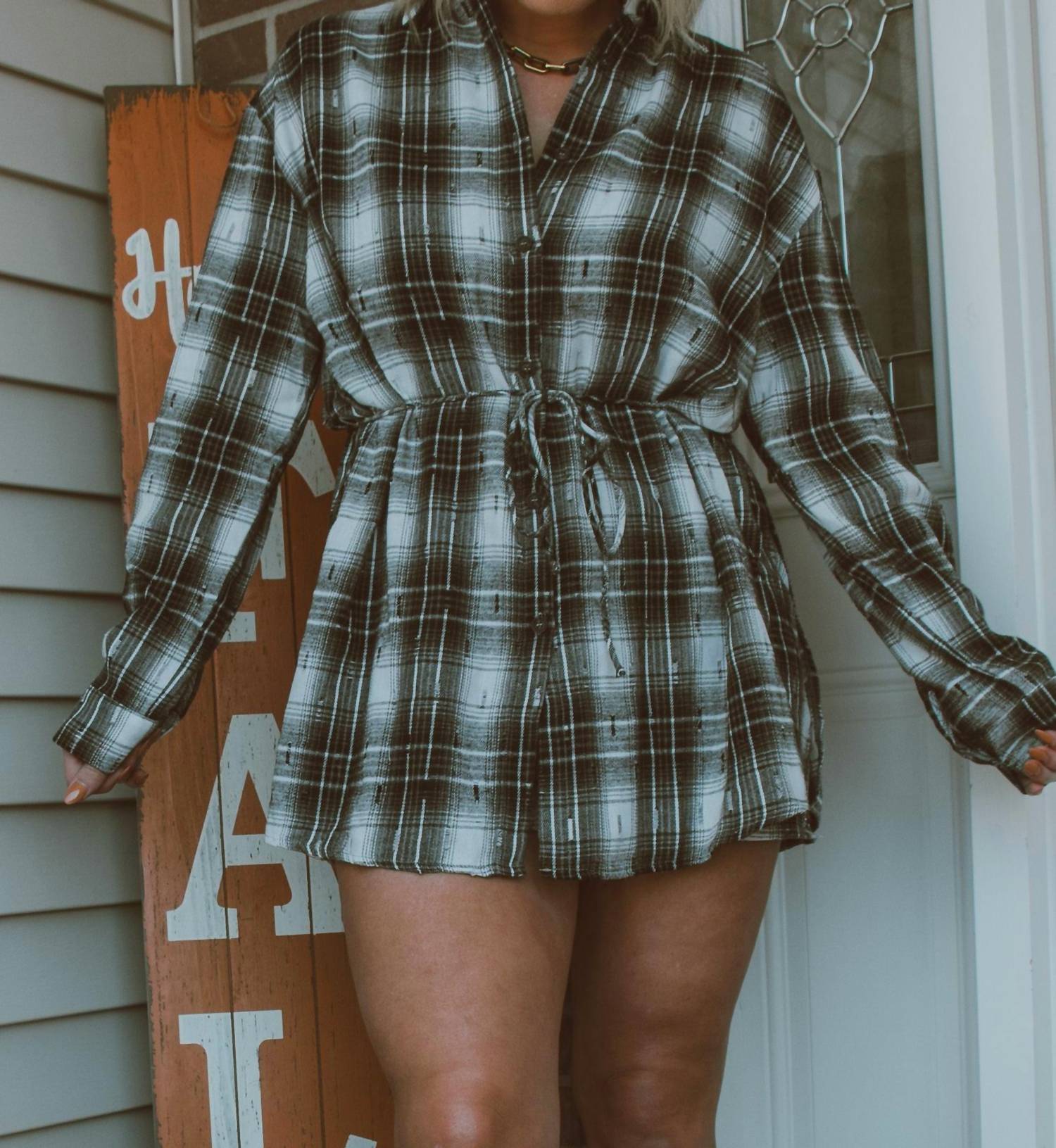 Promesa - Check Her Out Flannel Long Sleeve Romper