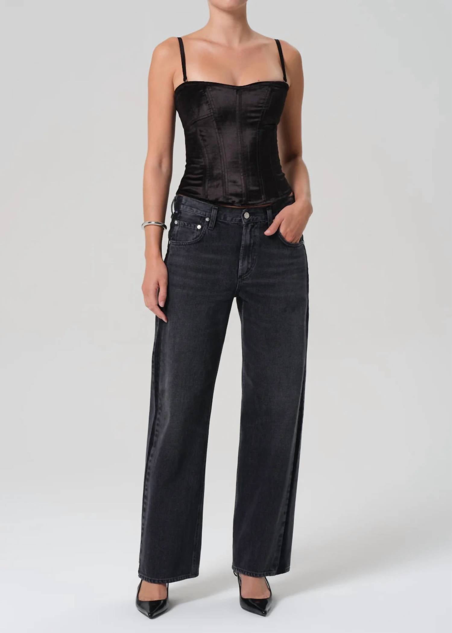 Citizens of Humanity Lindz Easy Straight Tuxedo Stripe Jean in kuro - women's jeans