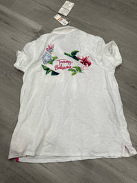 TOMMY BAHAMA Women's Embroidered Split Neck Polo Shirt in white - women's t-shirt - detail view