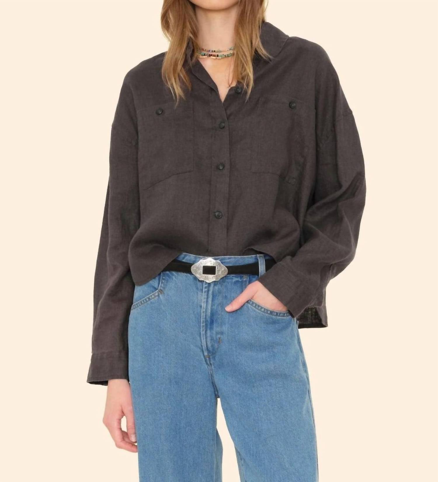 XIRENA Brittan Long Sleeve Shirt in black quartz - women's shirt