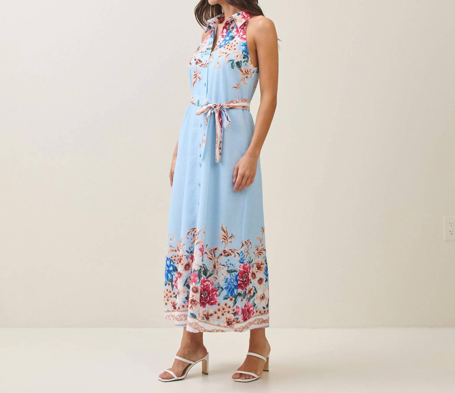 Able - Floral Sleeveless Button-front Shirt Dress