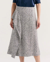 Cartolina Nantucket Juniper Midi Skirt in multicolor tweed - women's skirt - detail view