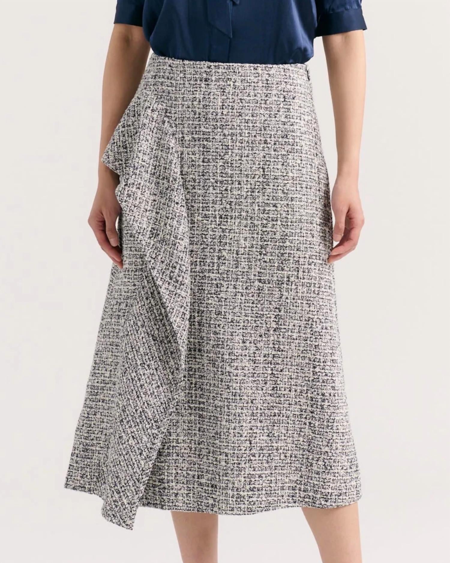 Cartolina Nantucket Juniper Midi Skirt in multicolor tweed - women's skirt - detail view