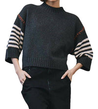 Autumn Cashmere Chunky Crewneck Sweater With Wide Sleeve in charcoal combo - women's sweater