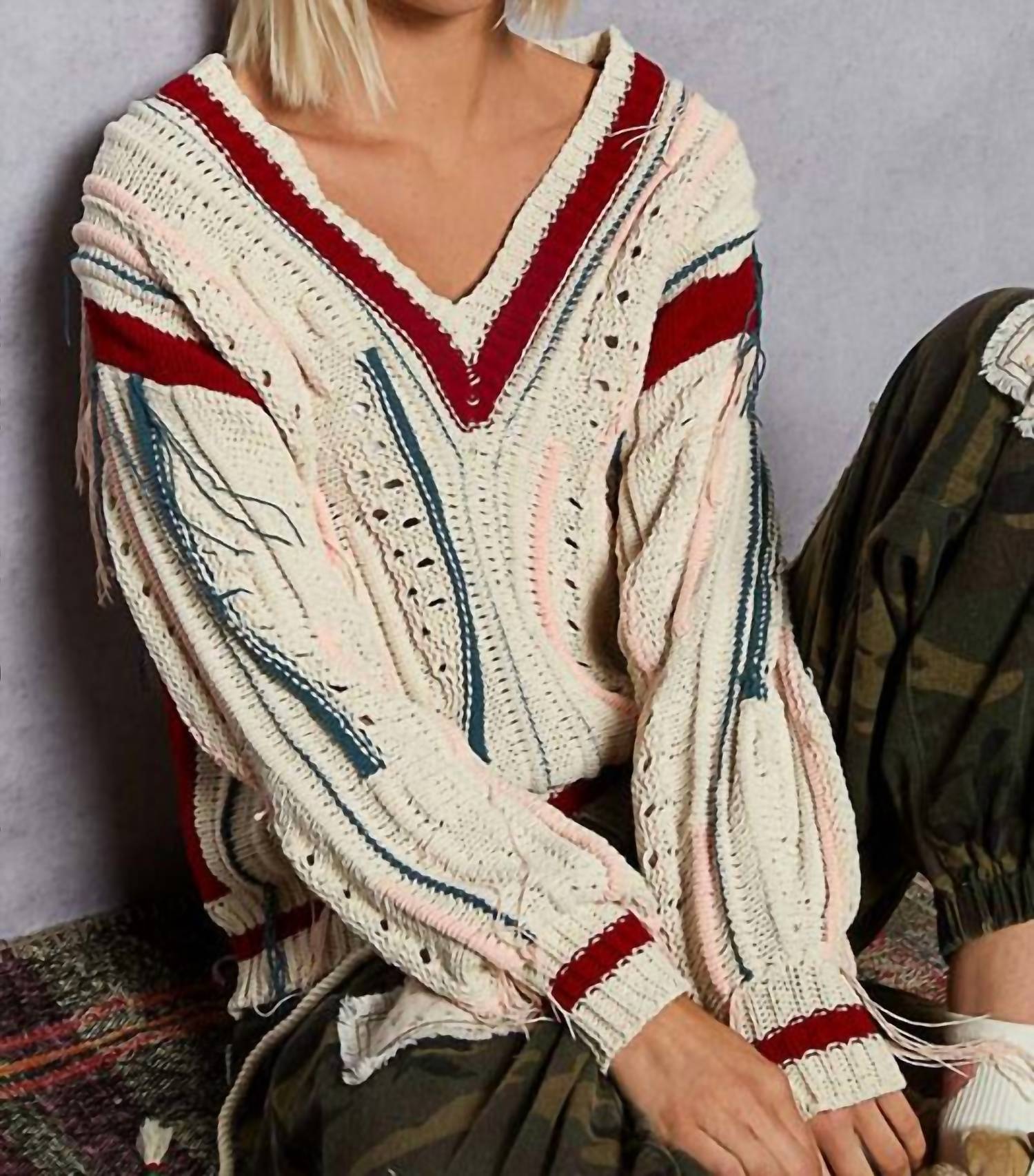 Pol - Bristol Oversized Distressed Cable Fisherman Sweater