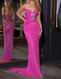 PORTIA&SCARLETT Fitted Strapless Long Formal Gown in fuchsia - women's dress