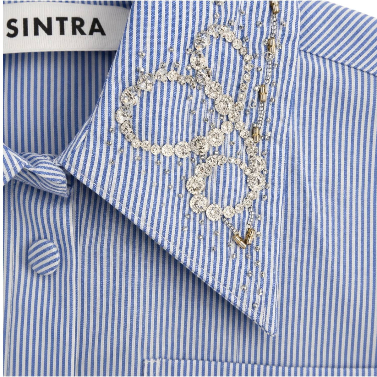 Saint Sintra - Swarovski Crystal Embellished Pinstripe Shirt