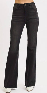 Risen - High Rise Flare Raw Cut Hem Jeans