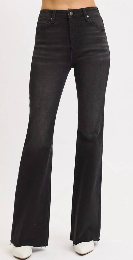 Risen - High Rise Flare Raw Cut Hem Jeans