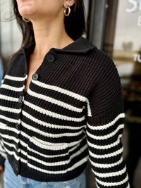 ee:some Collared Sweater Cardigan in black white - women's cardigan - alternate view