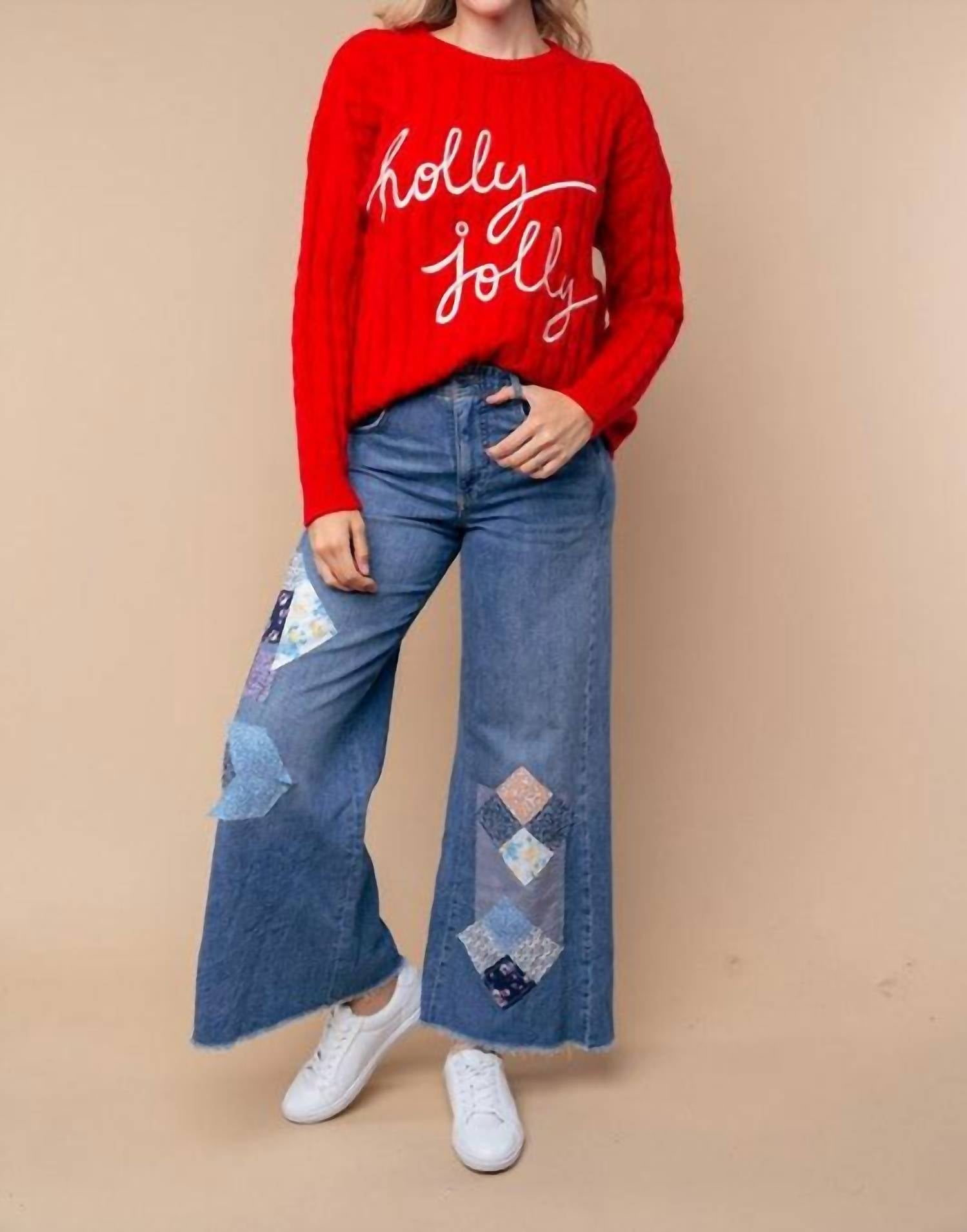 White Birch Holly Jolly Cable Knit Sweater in red - women's sweater - view 4