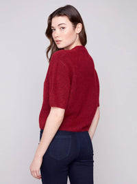 CHARLIE B Women's Elbow Sleeve Top in cabernet - women's long sleeve top - alternate view