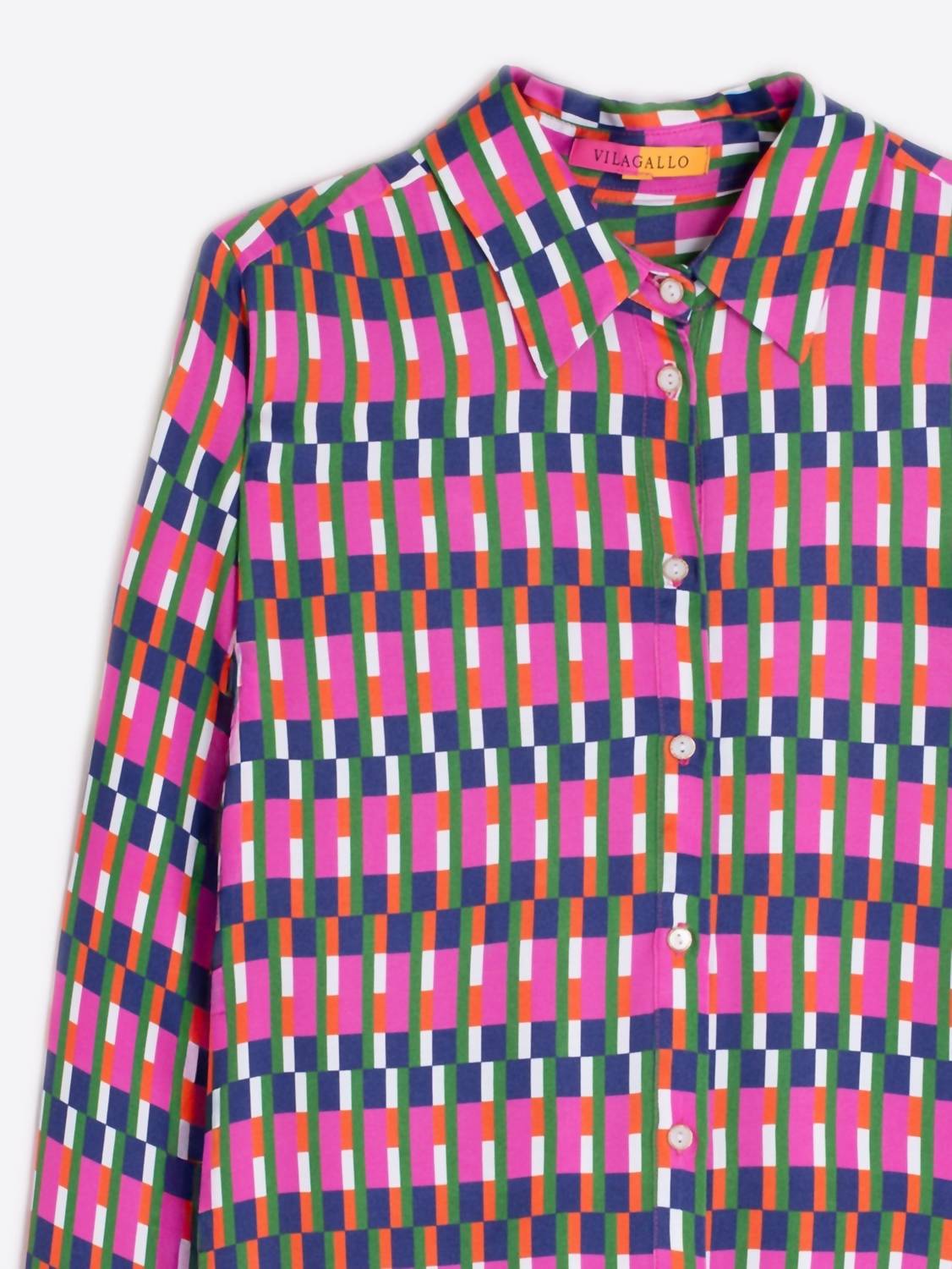 Vilagallo Women's Anastasia Button Down Shirt in pink - women's blouse - detail view
