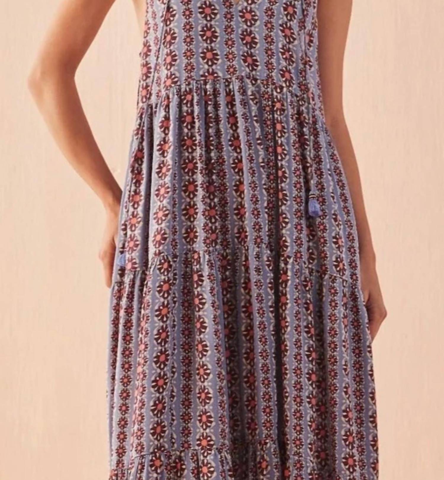 OMIKA Emery Maxi Dress in omari hibiscus - women's dress - detail view