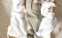Fawn & Foster - Baby Organic Knotted Gown + Top Knot Hat Sleep Sack