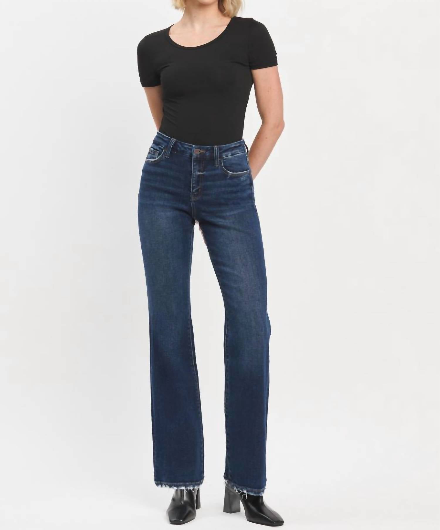 VERVET BY FLYING MONKEY High Rise Relaxed Flare Restructure Jeans in blue - women's jeans
