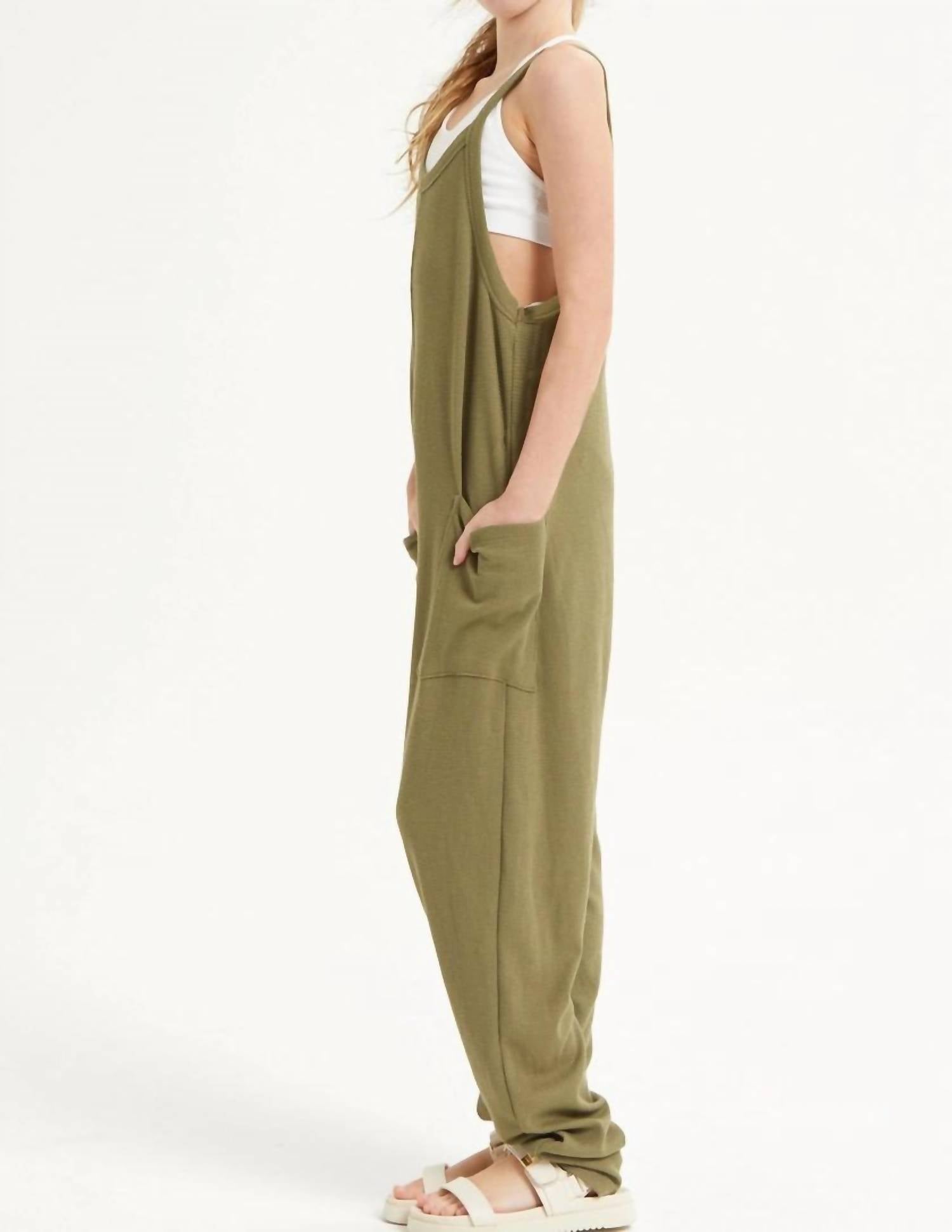 Good Girl Girls Sleeveless Jumpsuit in olive - women's pants - alternate view