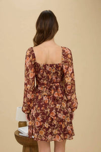 Blu Pepper - Floral Sweetheart Long Sleeve Back Tie Mini Dress