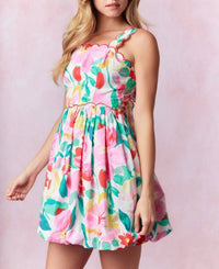 Peach Love - Scalloped Floral Bubble Hem Mini Dress
