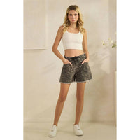 Veveret - Printed Denim Shorts With Drawcord Waist