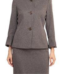 Nyp Suits - Crew Neck 3-button Slit Back Crepe Skirt Set