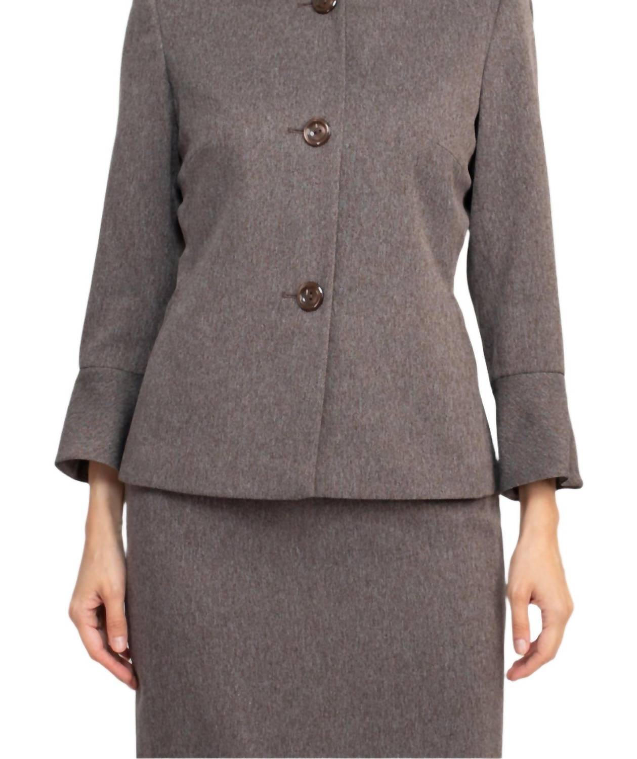 Nyp Suits - Crew Neck 3-button Slit Back Crepe Skirt Set