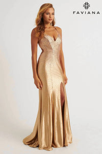 Faviana - Satin Open Back Prom Dress