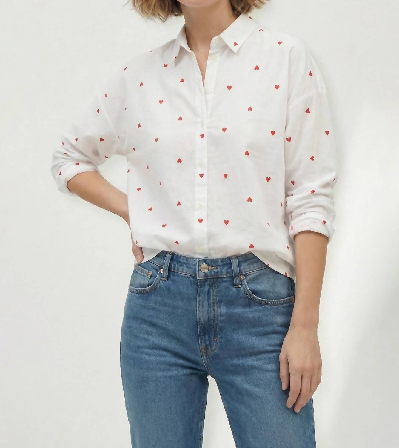 Lilla P - Embroidered Hearts Button Down Top