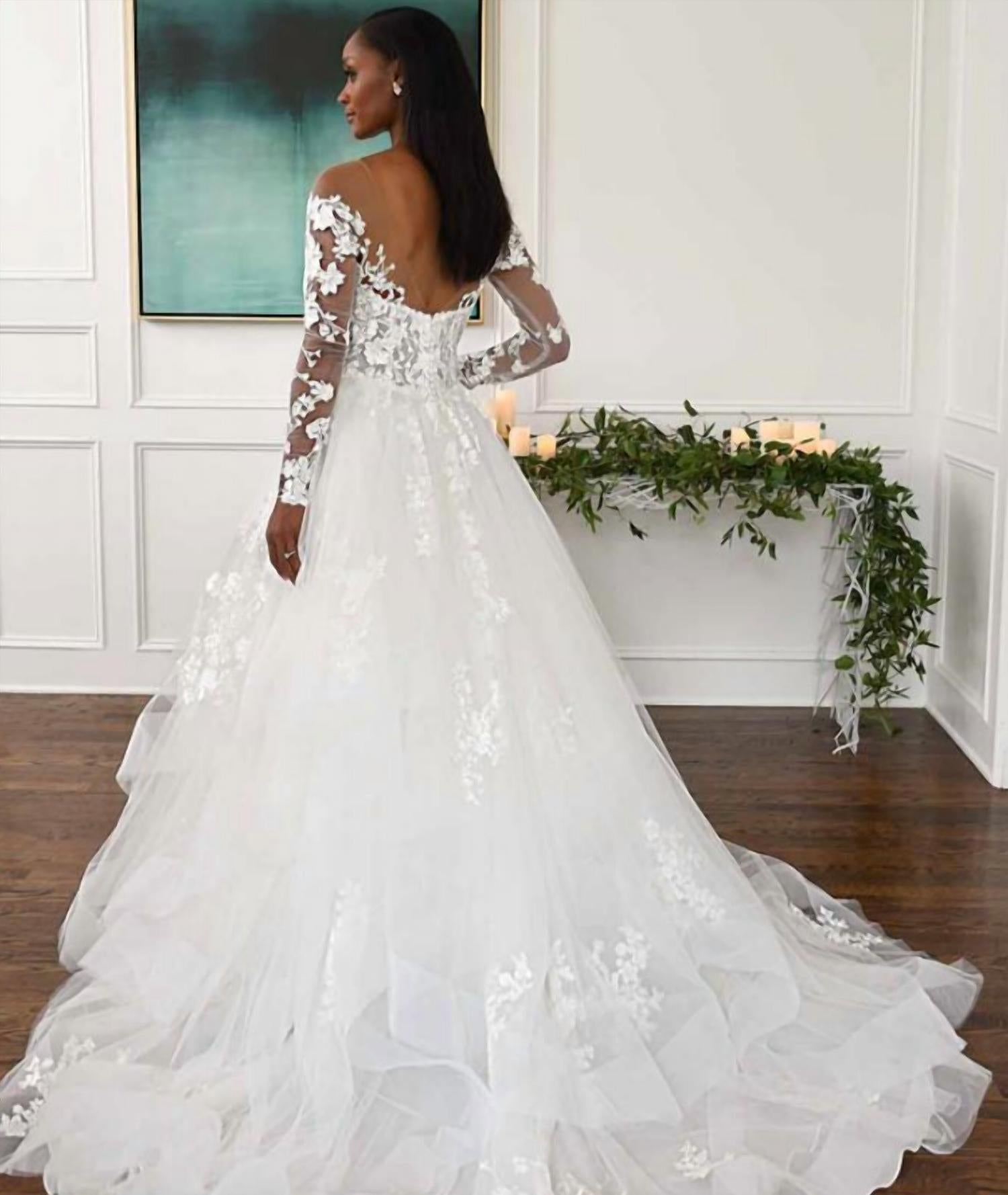 Essence Of Australia - Off-shoulder Lace Wedding Gown