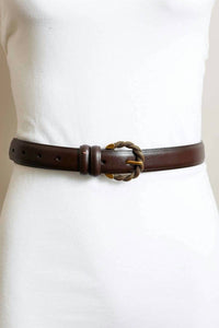 LETO Women's Two Tone Twisted Buckle Leather Belt in brown - women's accessory - alternate view