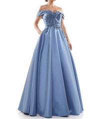 Marsoni by Colors Off Shoulder Ball Gown in slate blue - women's dress