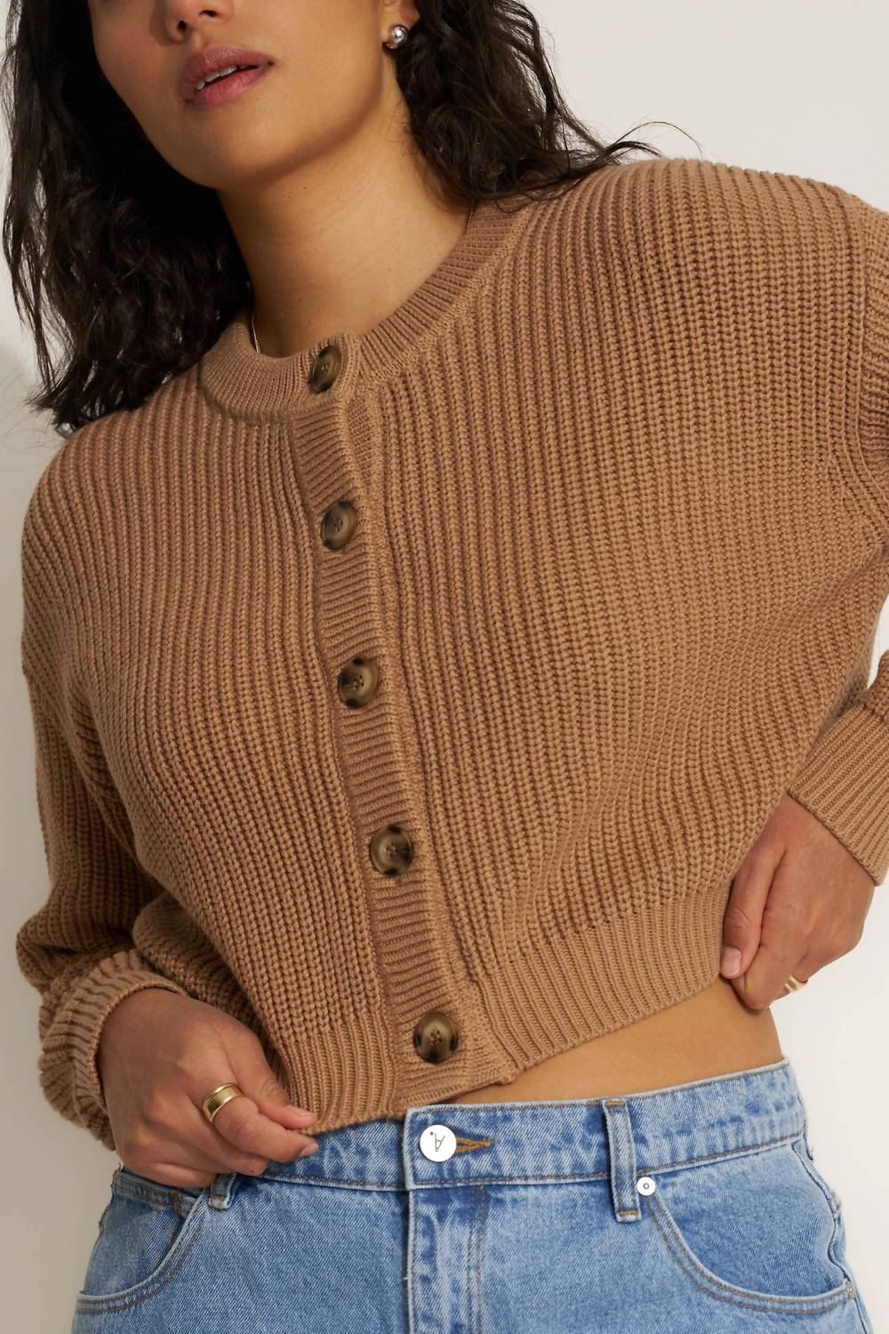 Callahan Cropped Cardigan in camel - women's cardigan - alternate view
