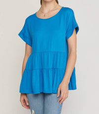 Entro - Round Neck Short Sleeve Tiered Top