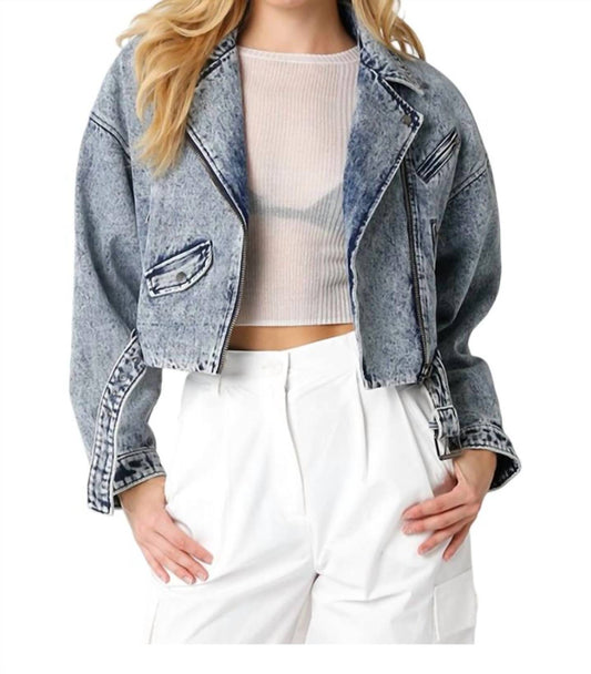 Olivaceous - Denim Moto Jacket